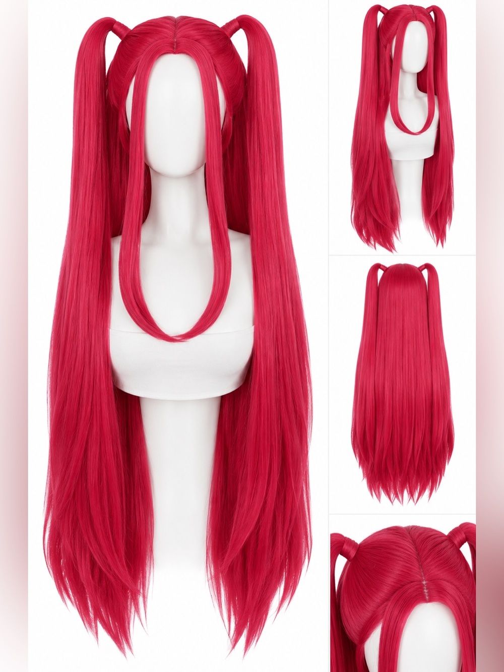 NEW 45” Extra Long Rose Red Twin Ponytail Anime Cosplay Wig Super Dense Hair
